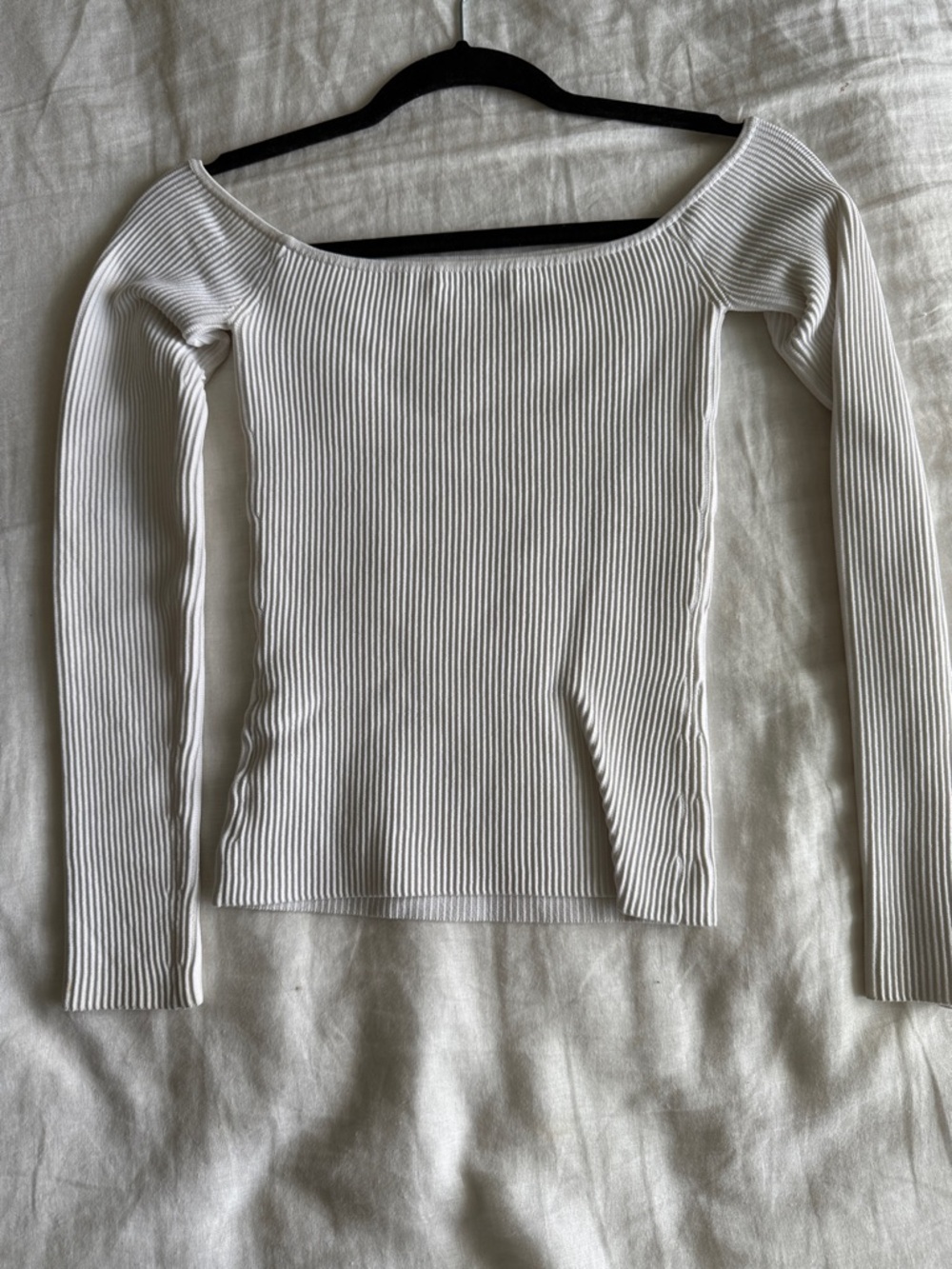 Babaton Off-Shoulder Ribbed Long-Sleeve Top - White